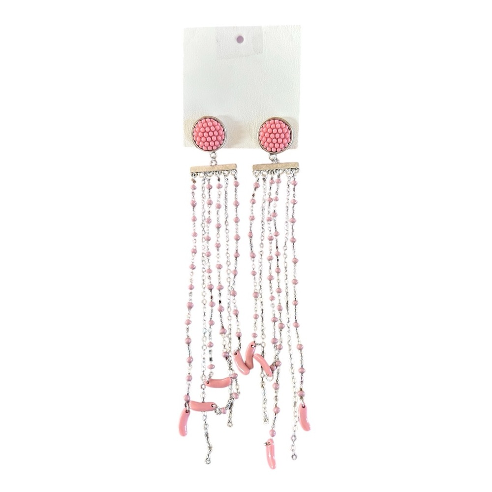 Nwt Free People | Womenâs Pink Beaded Circle Stud Silver Dangle Earrings, Os